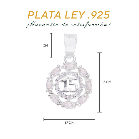 Dije XV Años con Corona de Zircones Marquesa — Plata .925 pendiente