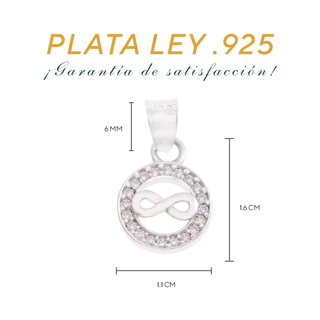 Dije Infinito en Marco Circular con Zircones — Plata .925