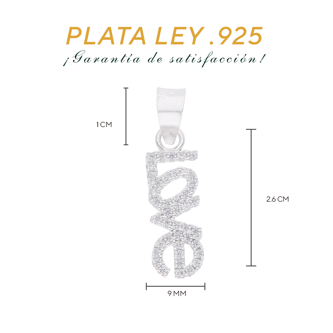 Dije LOVE Vertical con Zircones Pavé — Plata .925 pendiente