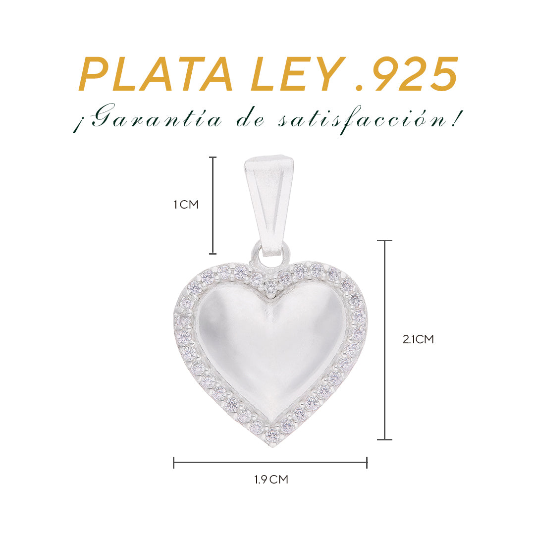 Medidas del dije corazón nácar: 2.1 cm alto × 1.9 cm ancho, argolla 1 cm – Plata Ley .925