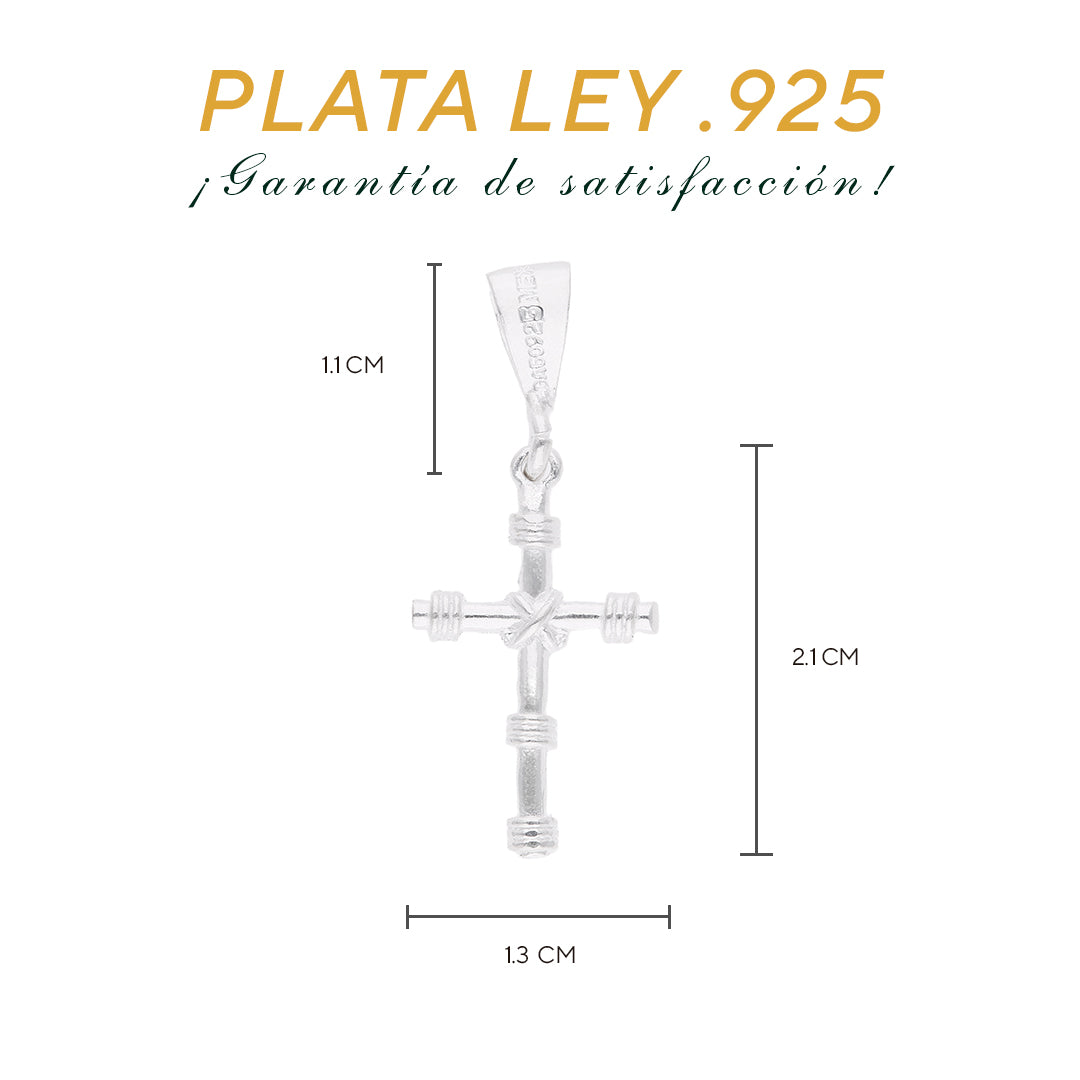 Dije Cruz Tubular con Anillos Decorativos — Plata .925 pendiente