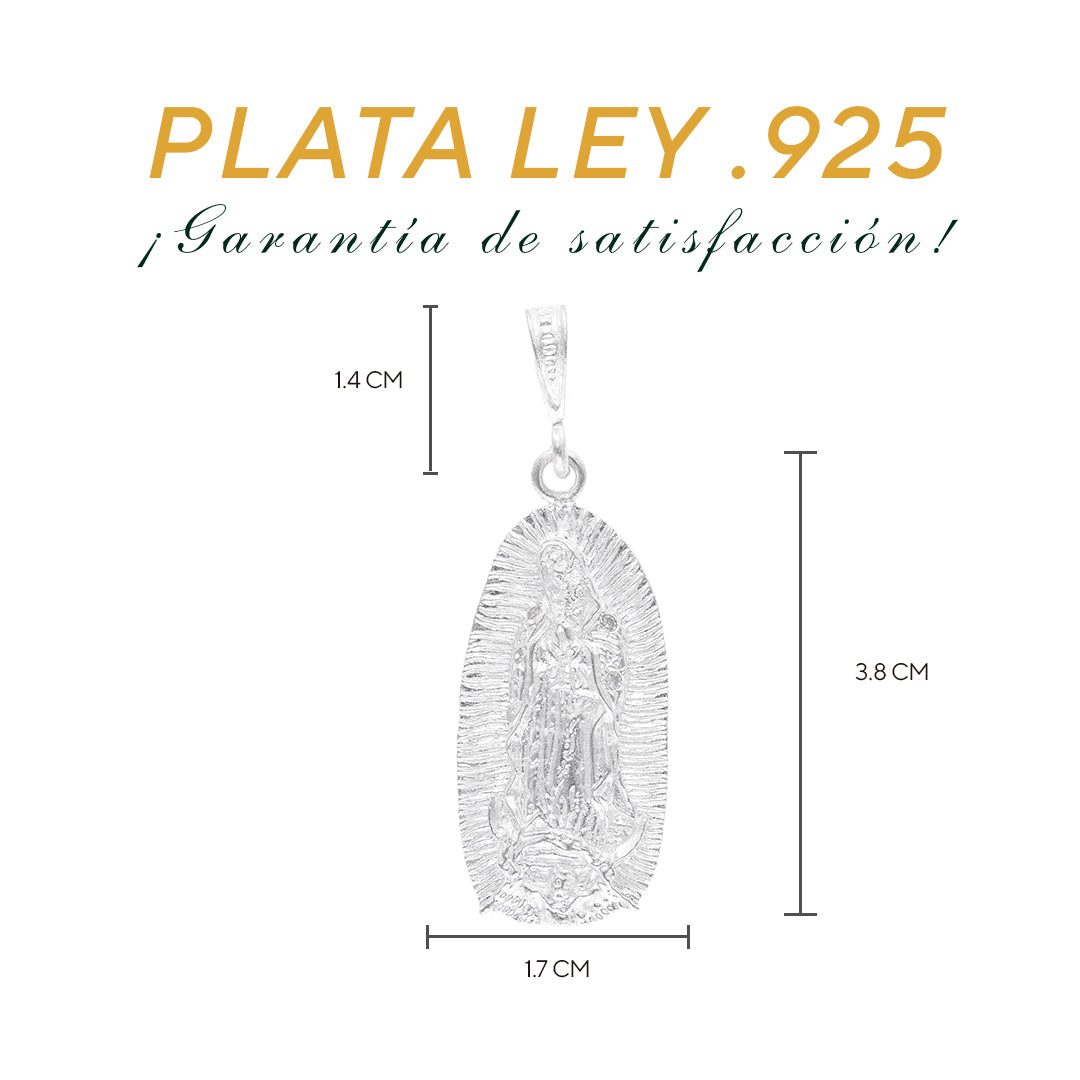 Medalla de Plata .925 - Oval Grande Virgen de Guadalupe con Rayos Grabados