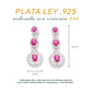 Aretes Plata Ley 925 con Rodio y Zirconia AAA Color Rojo Rubí y Blanco Ovalado