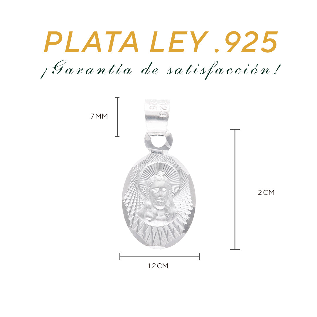 Medalla de Plata .925 - Rostro de Cristo con Aureola de Rayos Biselados Diamantados