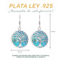 Aretes Árbol de la Vida con ópalo azul en plata .925 — medidas: 4.4 cm largo × 2.4 cm ancho