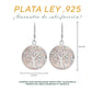 Medidas de los aretes Árbol de la Vida: 4.5 cm largo × 2.3 cm ancho — Plata Ley .925