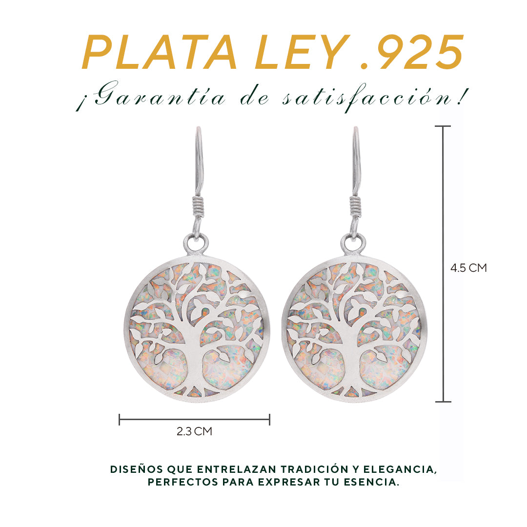 Medidas de los aretes Árbol de la Vida: 4.5 cm largo × 2.3 cm ancho — Plata Ley .925
