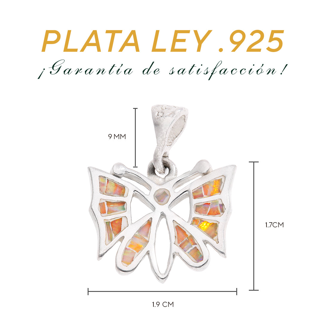 Medidas del dije mariposa: 1.7 cm alto × 1.9 cm ancho, bailén 9 mm — Plata Ley .925