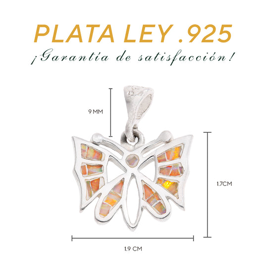 Medidas del dije mariposa: 1.7 cm alto × 1.9 cm ancho, bailén 9 mm — Plata Ley .925