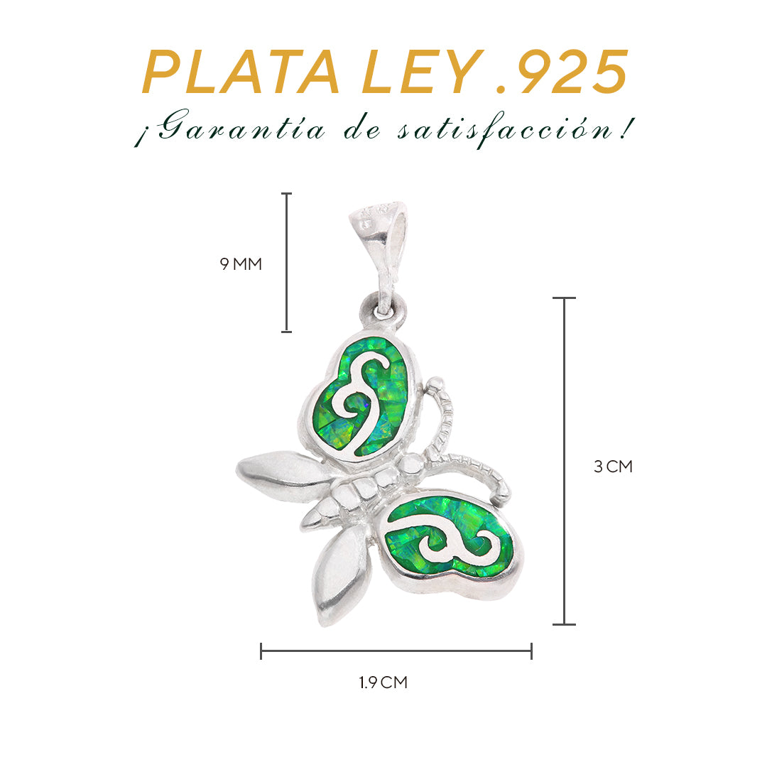 Medidas del dije mariposa: 3.0 cm alto × 1.9 cm ancho, bailén 9 mm — Plata Ley .925
