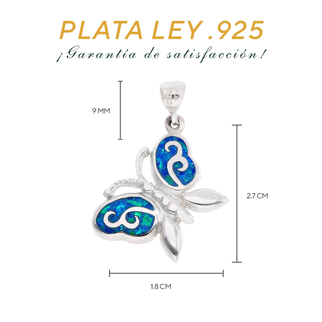 Medidas del dije mariposa: 2.7 cm alto × 1.8 cm ancho, bailén 9 mm — Plata Ley .925