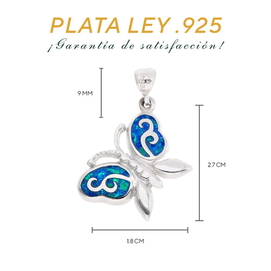 Medidas del dije mariposa: 2.7 cm alto × 1.8 cm ancho, bailén 9 mm — Plata Ley .925