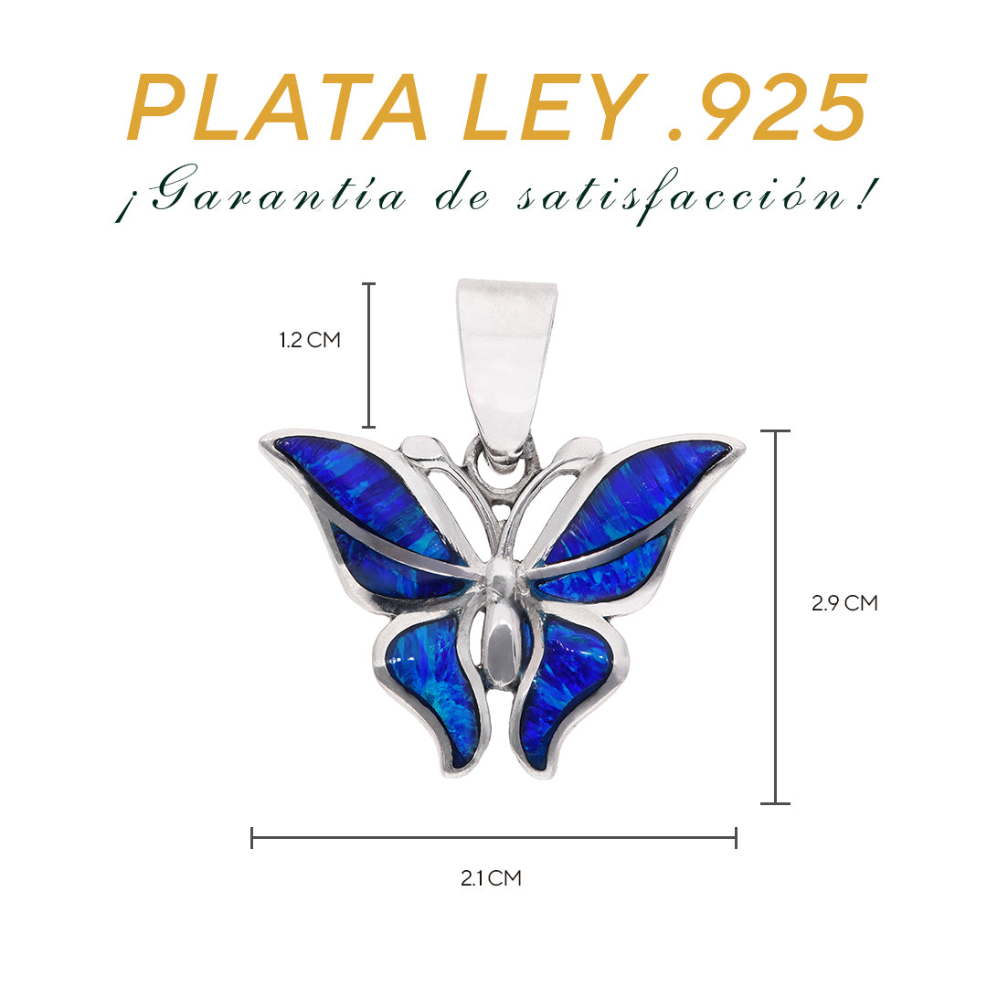 Medidas del dije mariposa: 2.9 cm alto × 2.1 cm ancho, bailén 1.2 cm — Plata Ley .925