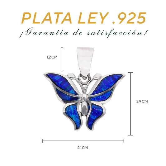 Medidas del dije mariposa: 2.9 cm alto × 2.1 cm ancho, bailén 1.2 cm — Plata Ley .925