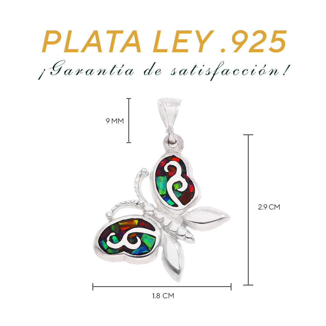 Dije Mariposa Mosaico de Ópalo Simétrica — Plata Esterlina .925