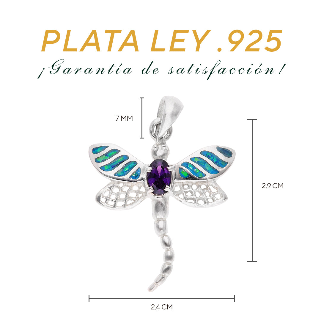 Dije Libélula con Ópalo Azul y Amatista — Plata Esterlina .925