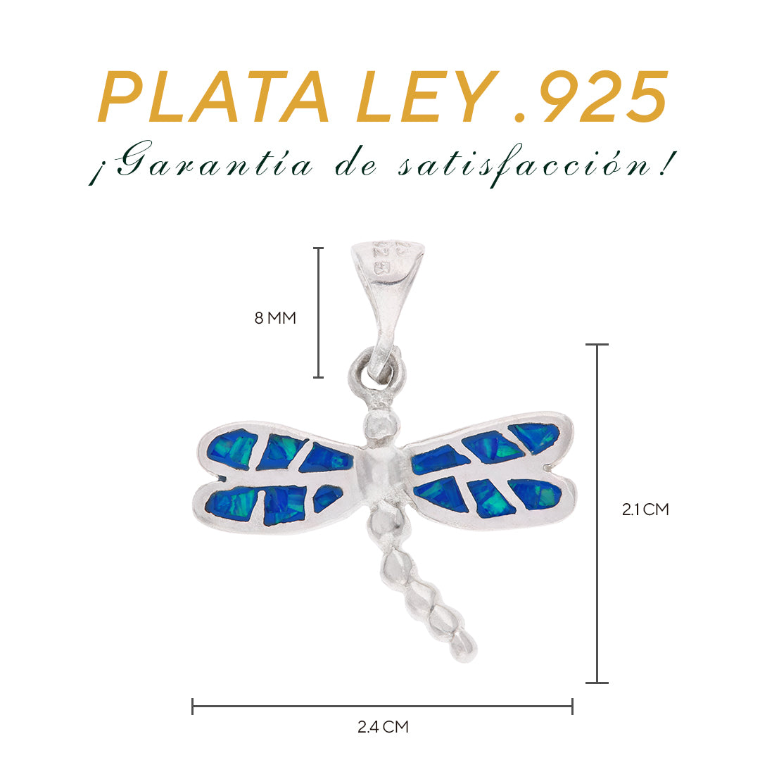 Dije Libélula con Ópalo Azul — Plata Esterlina .925