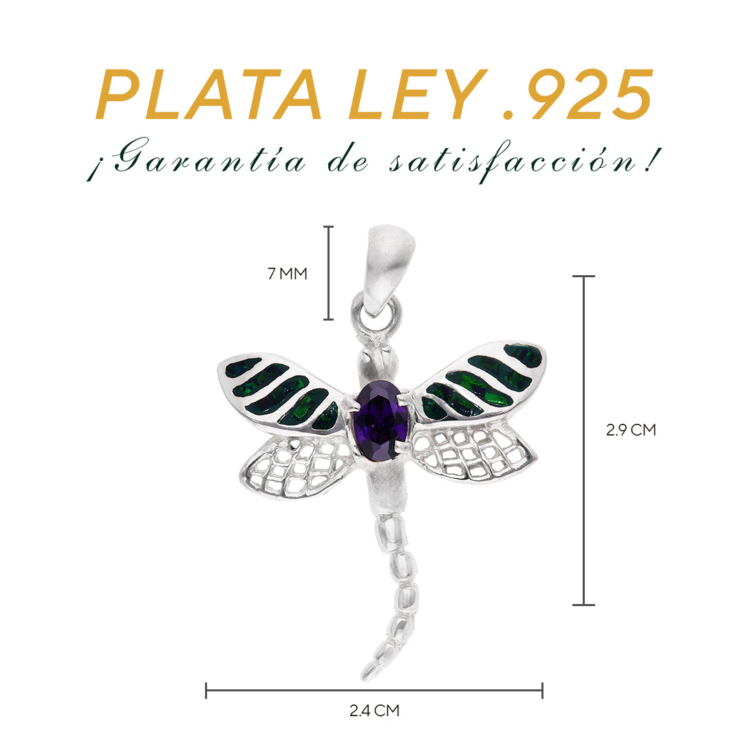 Dije Libélula con Ópalo Verde y Amatista — Plata Esterlina .925