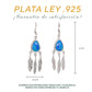 Aretes Gota de Ópalo Azul con Plumas — Plata Esterlina .925