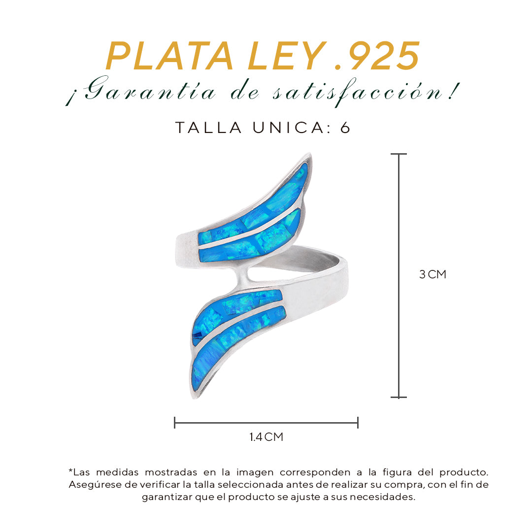 Anillo Abierto Alas con Ópalo Azul — Plata Esterlina .925