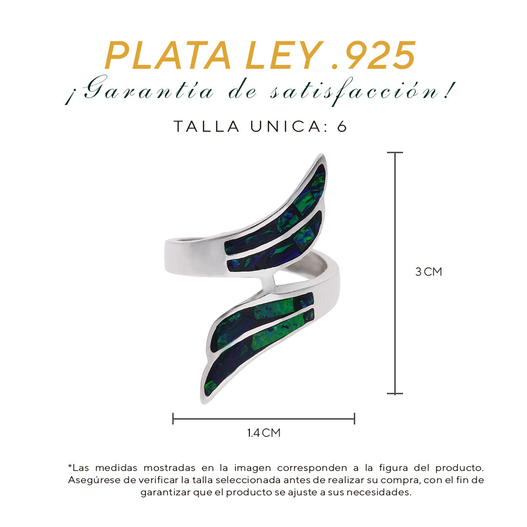 Anillo Abierto Alas con Ópalo Verde Oscuro — Plata Esterlina .925