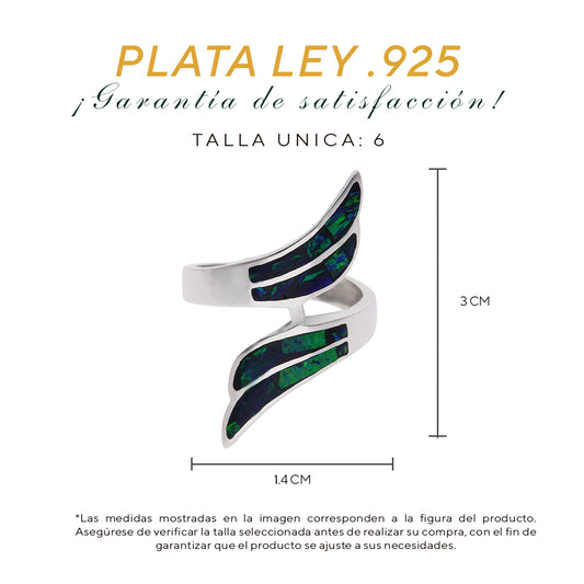 Anillo Abierto Alas con Ópalo Verde Oscuro — Plata Esterlina .925