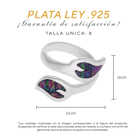 Anillo Bypass Minimalista con Ópalo Negro Multicolor — Plata Esterlina .925