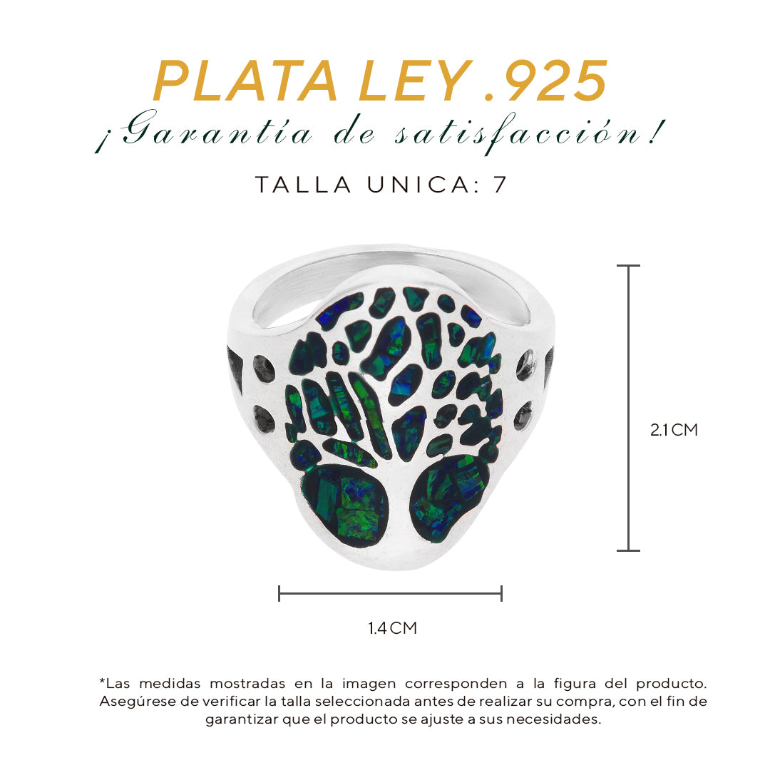 Anillo Sello Árbol de la Vida con Ópalo Verde y Zirconias — Plata Esterlina .925