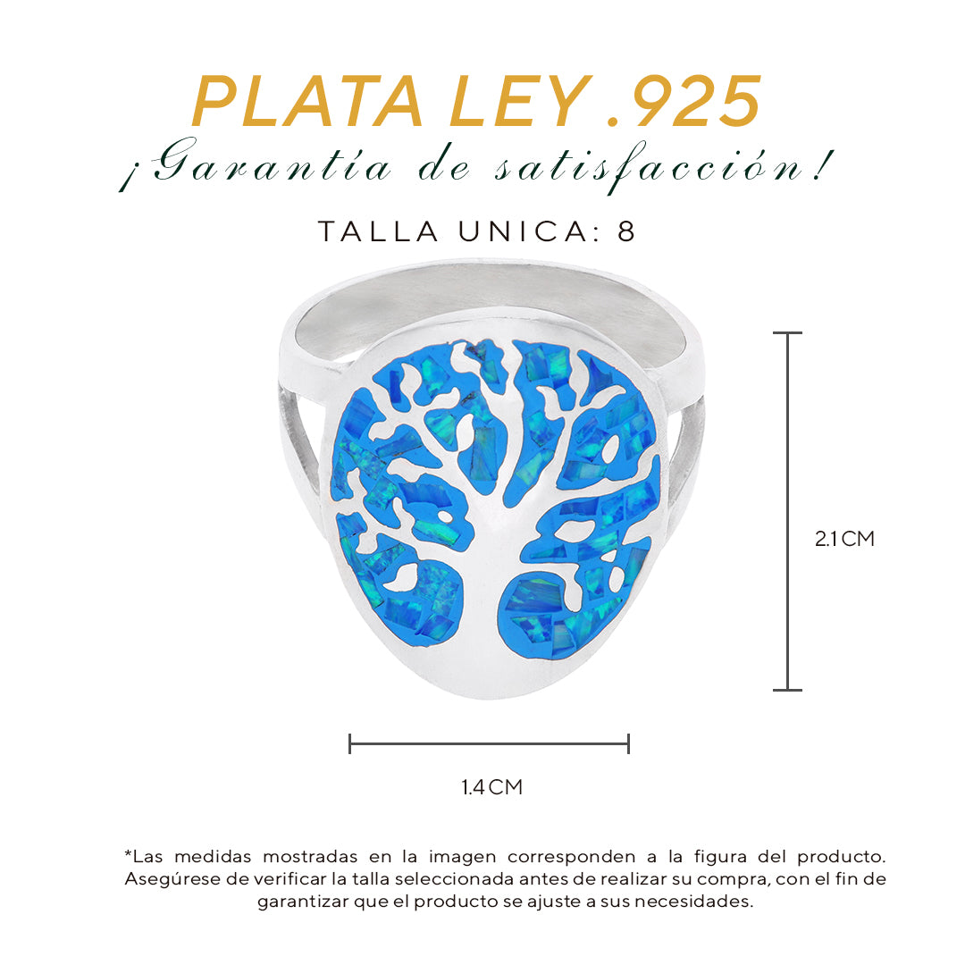 Anillo Sello Árbol de la Vida con Ópalo Azul — Plata Esterlina .925