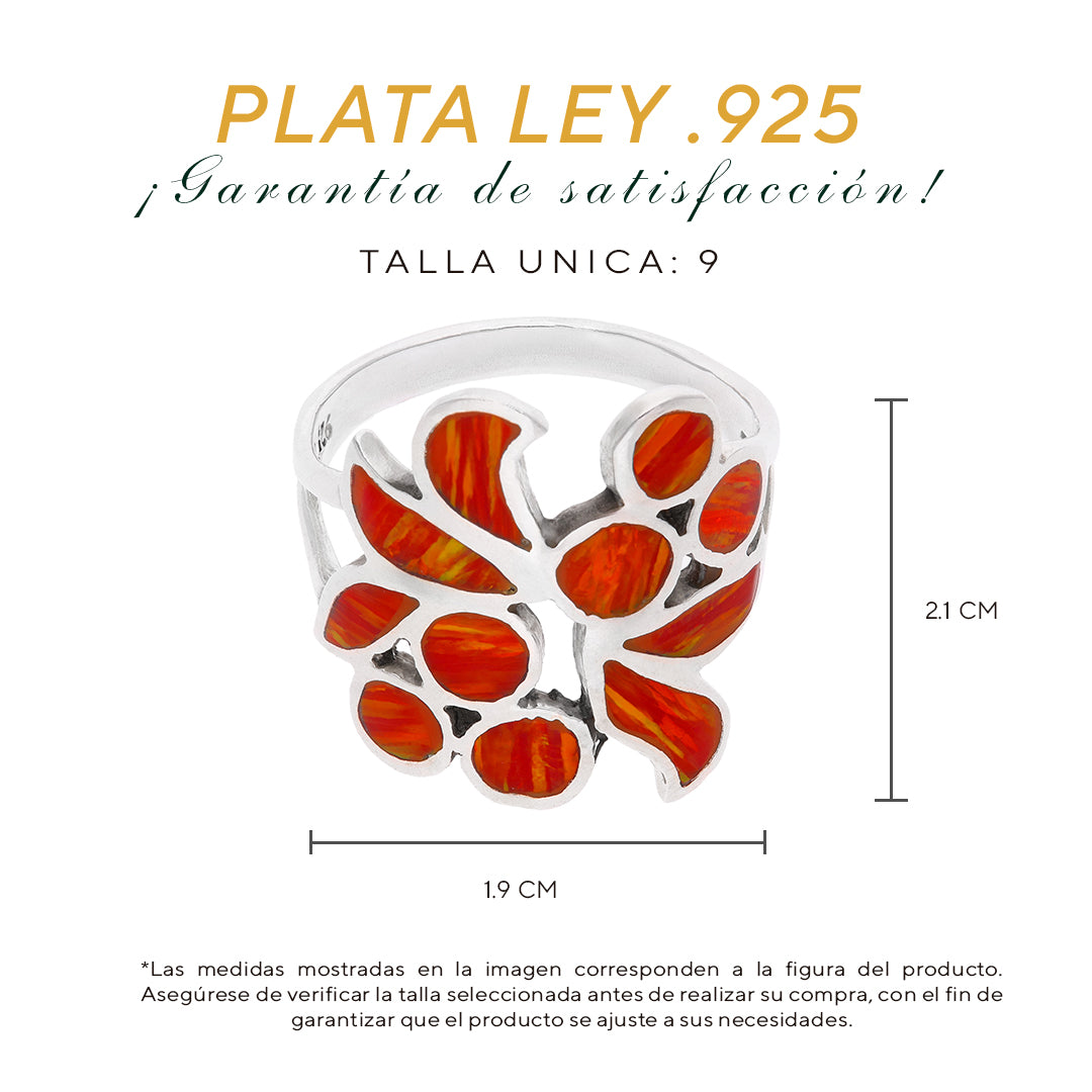 Anillo Sello Mariposa con Ópalo Rojo Coral — Plata Esterlina .925