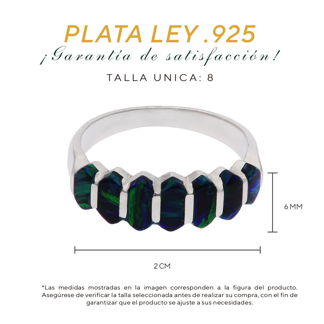 Anillo Media Eternidad con Ópalos Negros Hexagonales — Plata Esterlina .925