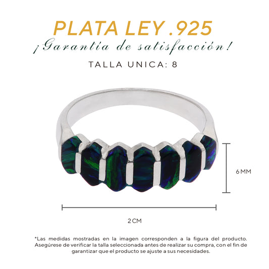 Anillo Media Eternidad con Ópalos Negros Hexagonales — Plata Esterlina .925