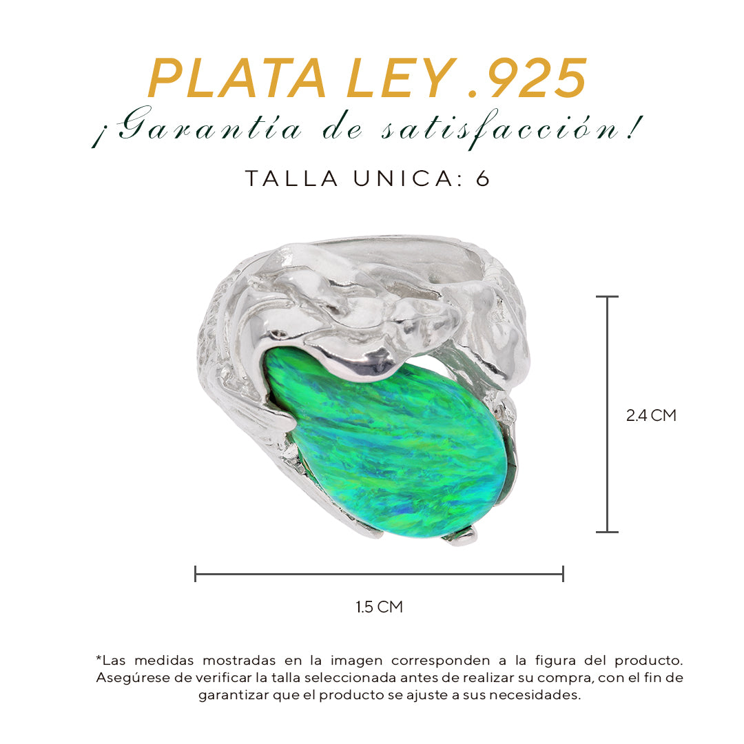 Anillo Escultórico Ola con Ópalo Verde Neón — Plata Esterlina .925