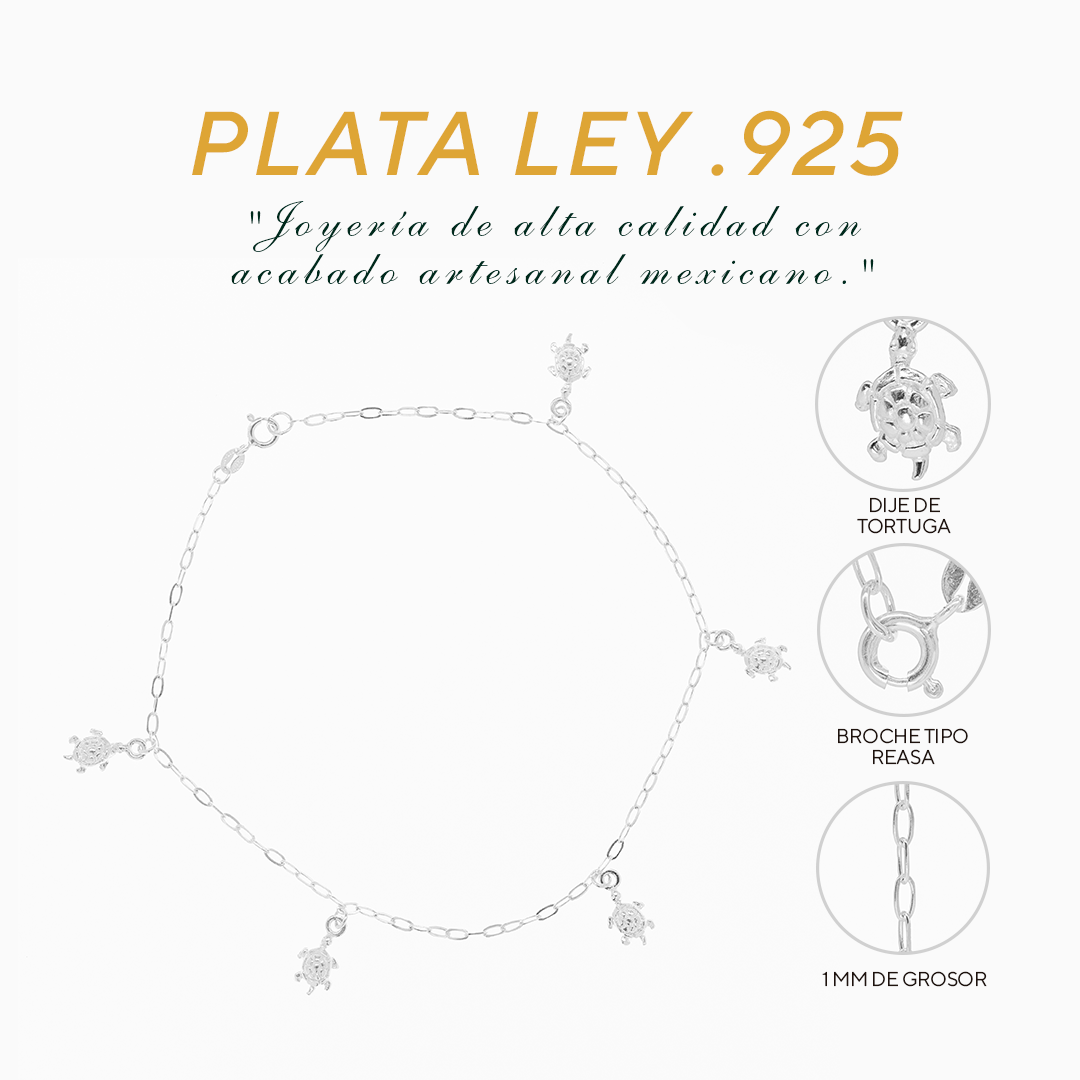 Pulsera de Plata .925 - Dijes de Tortuga (1mm - 18cm)