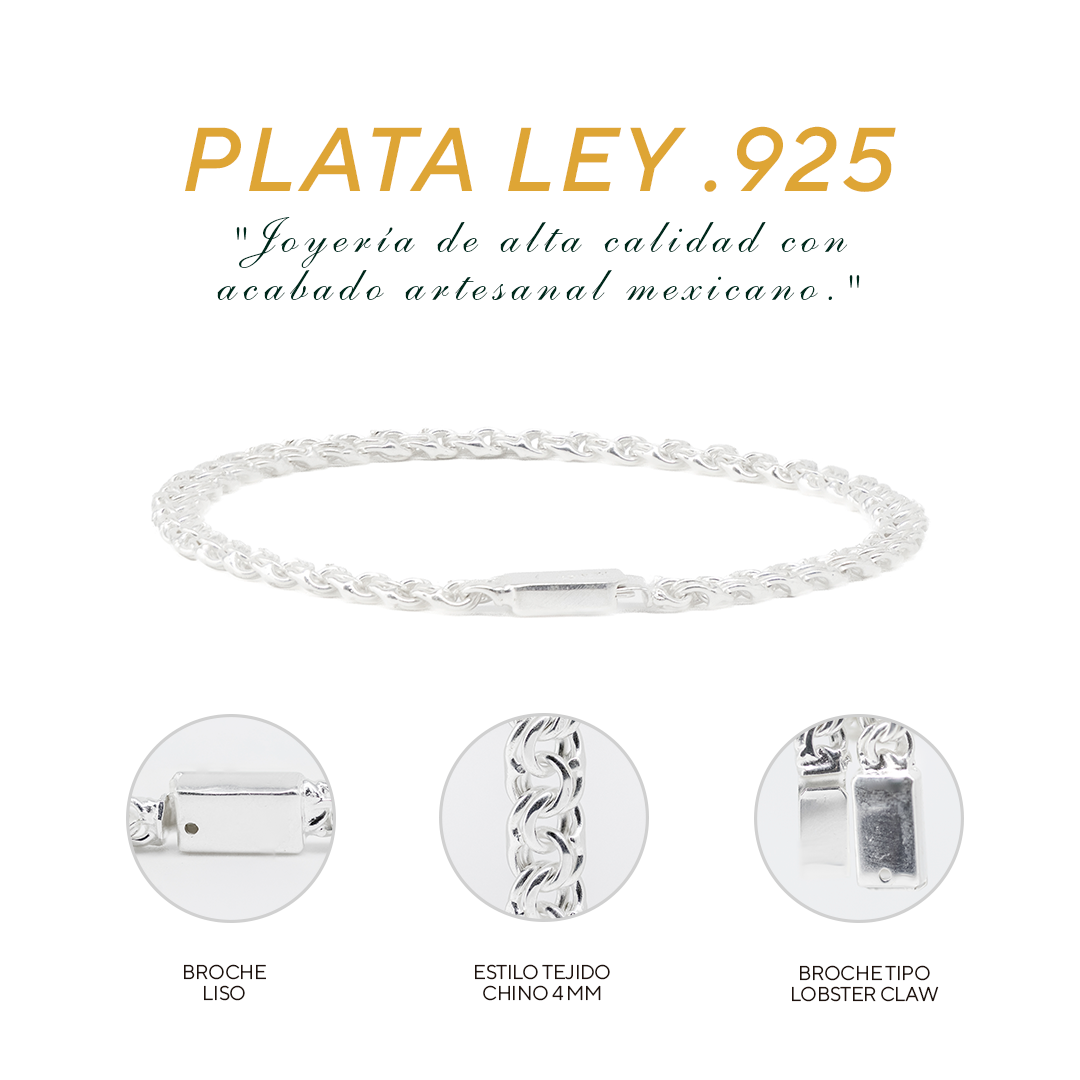 Pulso de Plata Ley .925 - Estilo Tejido Chino (4mm)