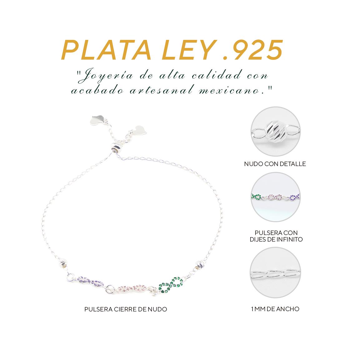 Pulso de Plata ley .925 - en forma  de Infinito, ajustable (1mm )