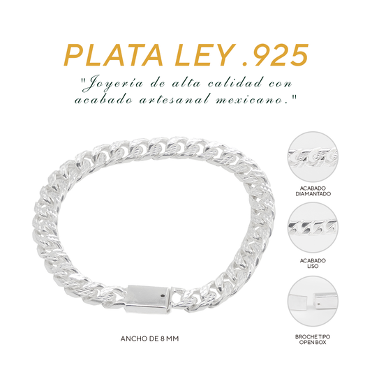 Pulso de Plata Ley .925 - Estilo Barbado (8mm)