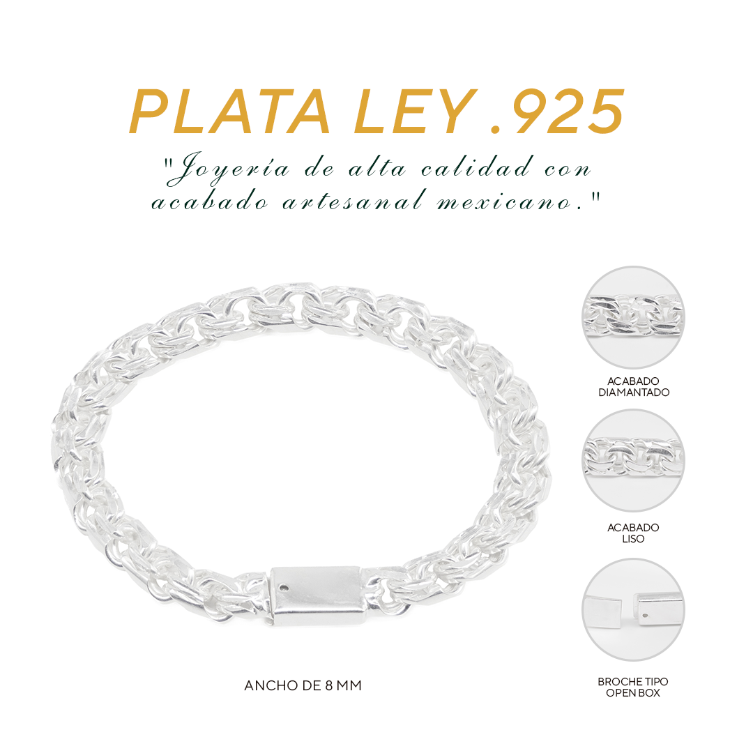 Pulso de Plata Ley .925 - Estilo Tejido Chino (8mm)