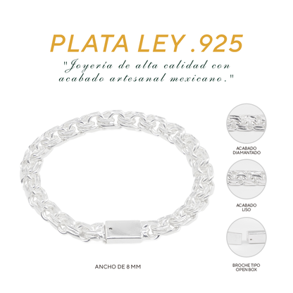 Pulso de Plata Ley .925 - Estilo Tejido Chino (8mm)