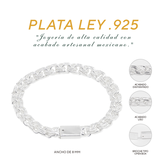 Pulso de Plata Ley .925 - Estilo Tejido Chino (8mm)