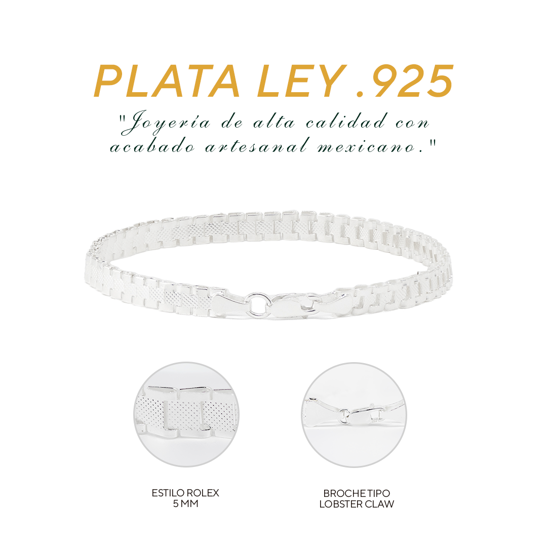 Pulso de Plata Ley .925 - Estilo Rolex (5mm)