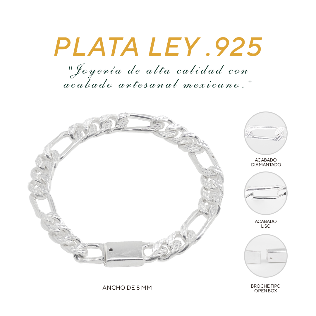 Pulso de Plata Ley .925 - Estilo Fígaro (8mm)