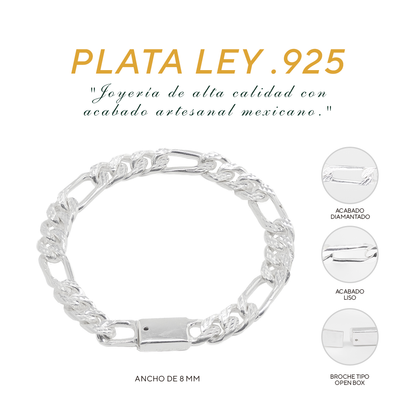 Pulso de Plata Ley .925 - Estilo Fígaro (8mm)