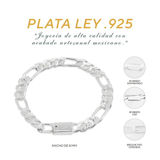 Pulso de Plata Ley .925 - Estilo Fígaro (8mm)