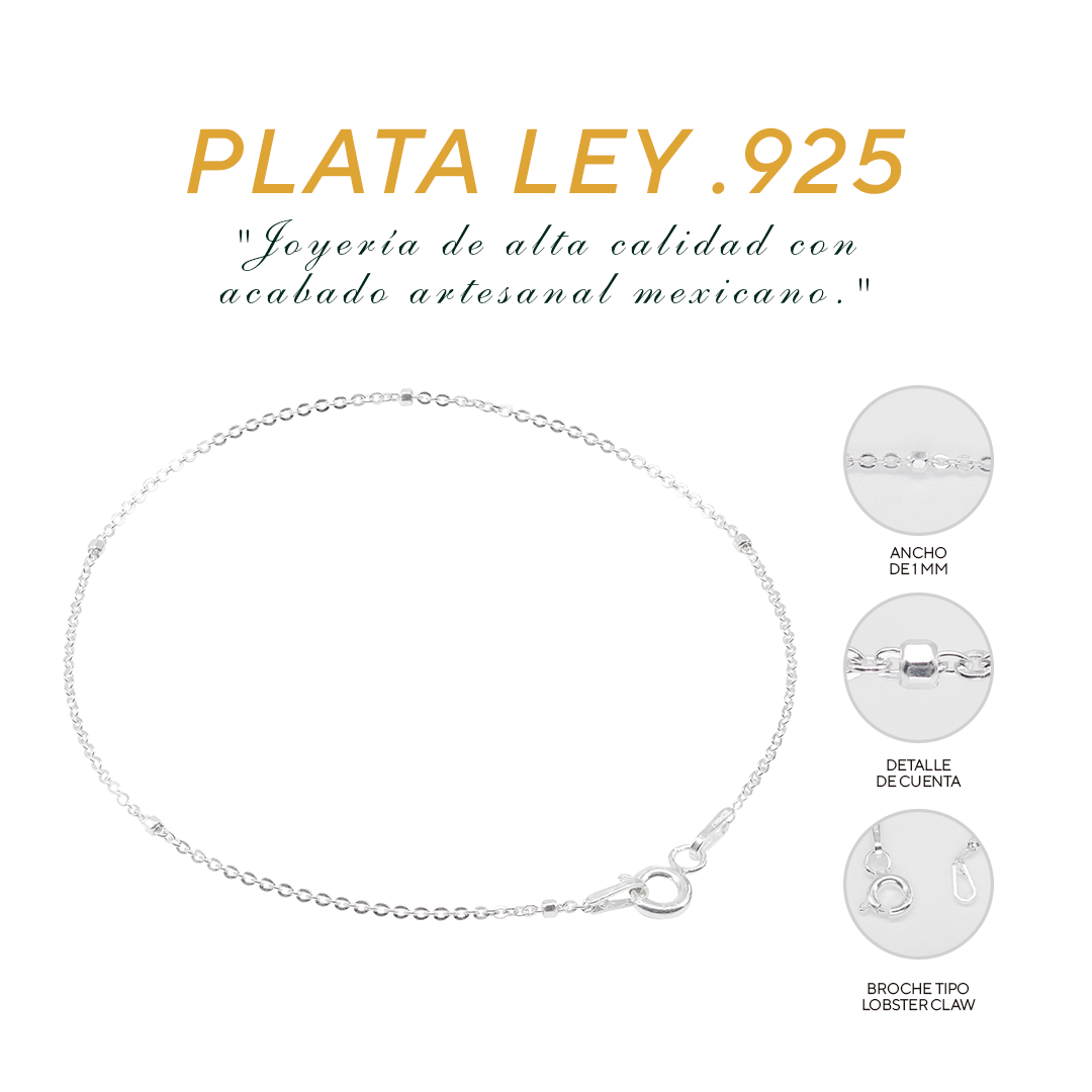 Pulso de Plata .925 - Cuenta Turquesa (1mm - 17.8cm)