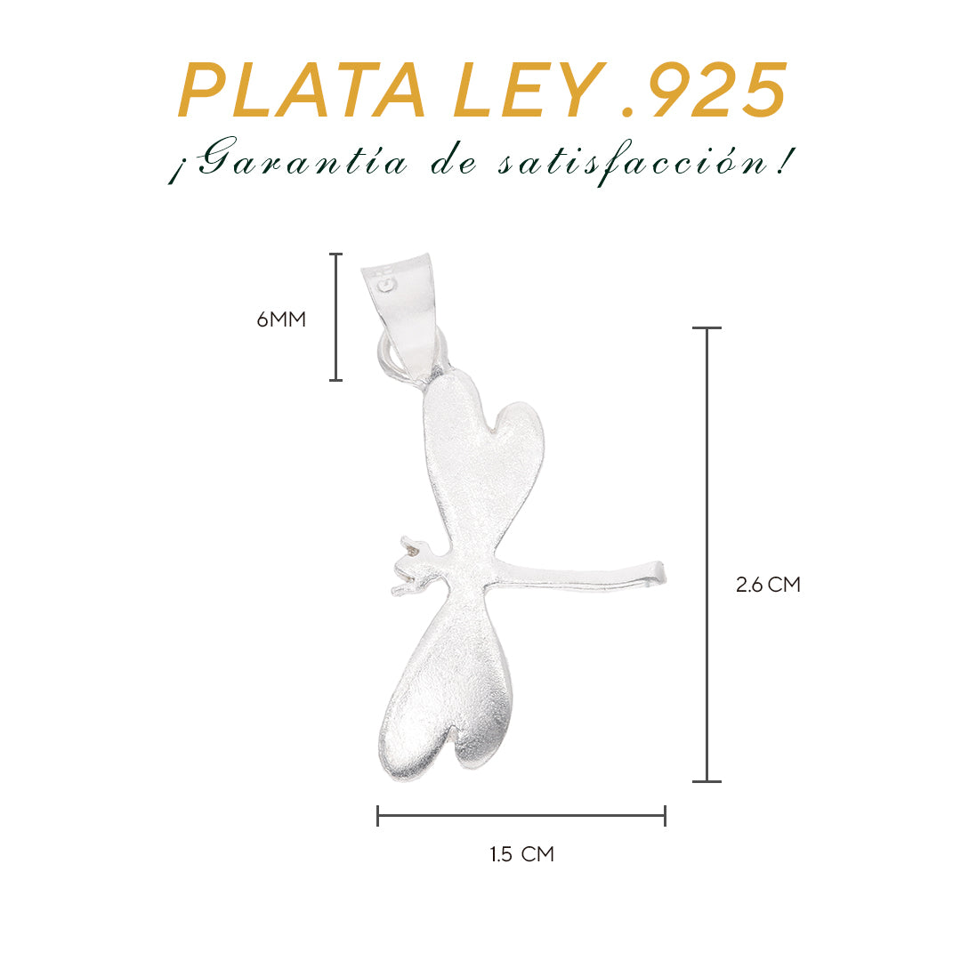 Medidas del dije libélula: 2.6 cm alto × 1.5 cm ancho, argolla 6 mm – Plata Ley .925