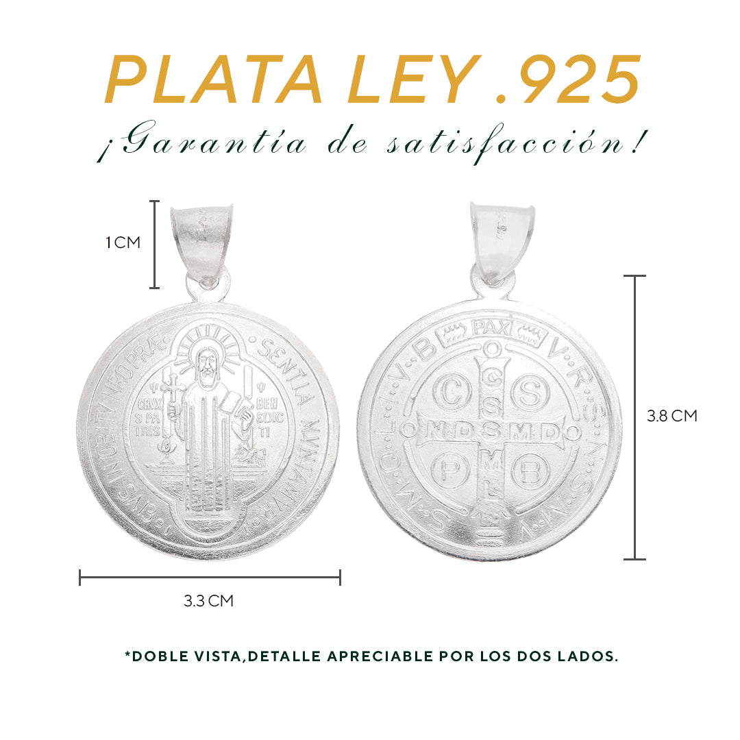 Dije Medalla San Benito Grande Biface Satinada — Plata .925 | SBT06