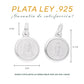 Medidas de la medalla: 1.3 cm alto × 1 cm ancho, argolla 5 mm – Plata Ley .925 doble vista