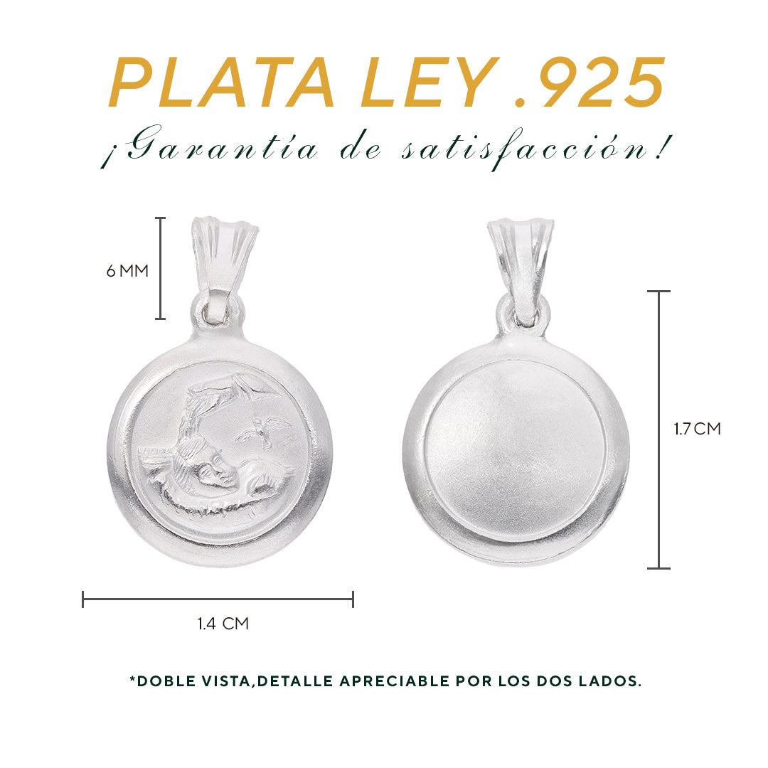 Medidas de la medalla querubín: 1.7 cm alto × 1.4 cm ancho, argolla 6 mm – Plata Ley .925 doble vista
