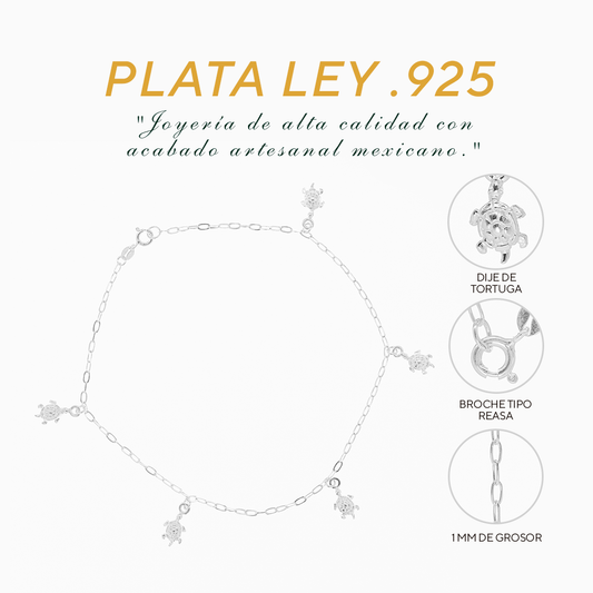 Tobillera de Plata .925 - Dijes de Tortuga (1mm - 25cm)